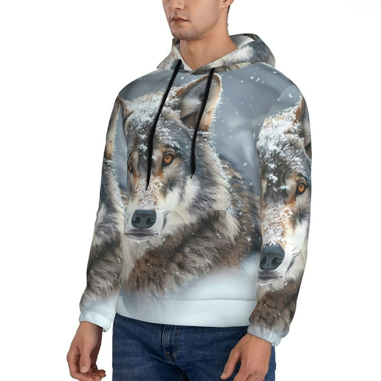Lukts Majestic Snowy Wolf Pattern Pullover Hoodie Men s Athletic Hoodies Sweatshirt for Men Small