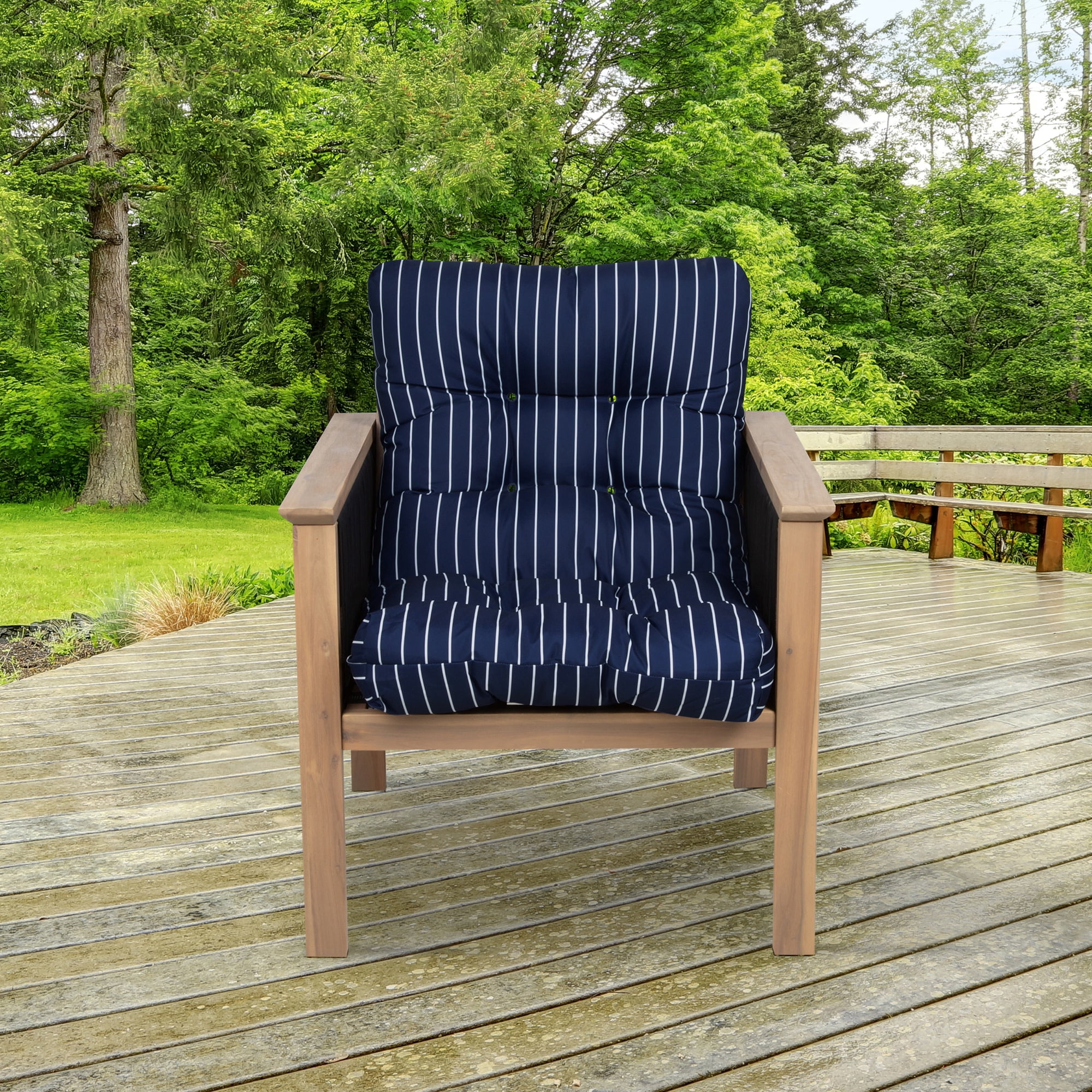 Patio Chair Cushion, Classic Navy, Stripe, 21”W x 19”D (seat) x 22.5”H (back)
