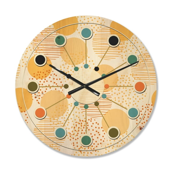 Designart 'Circular Abstract Retro Pattern Geometric IX' Mid-Century Modern Wood Wall Clock