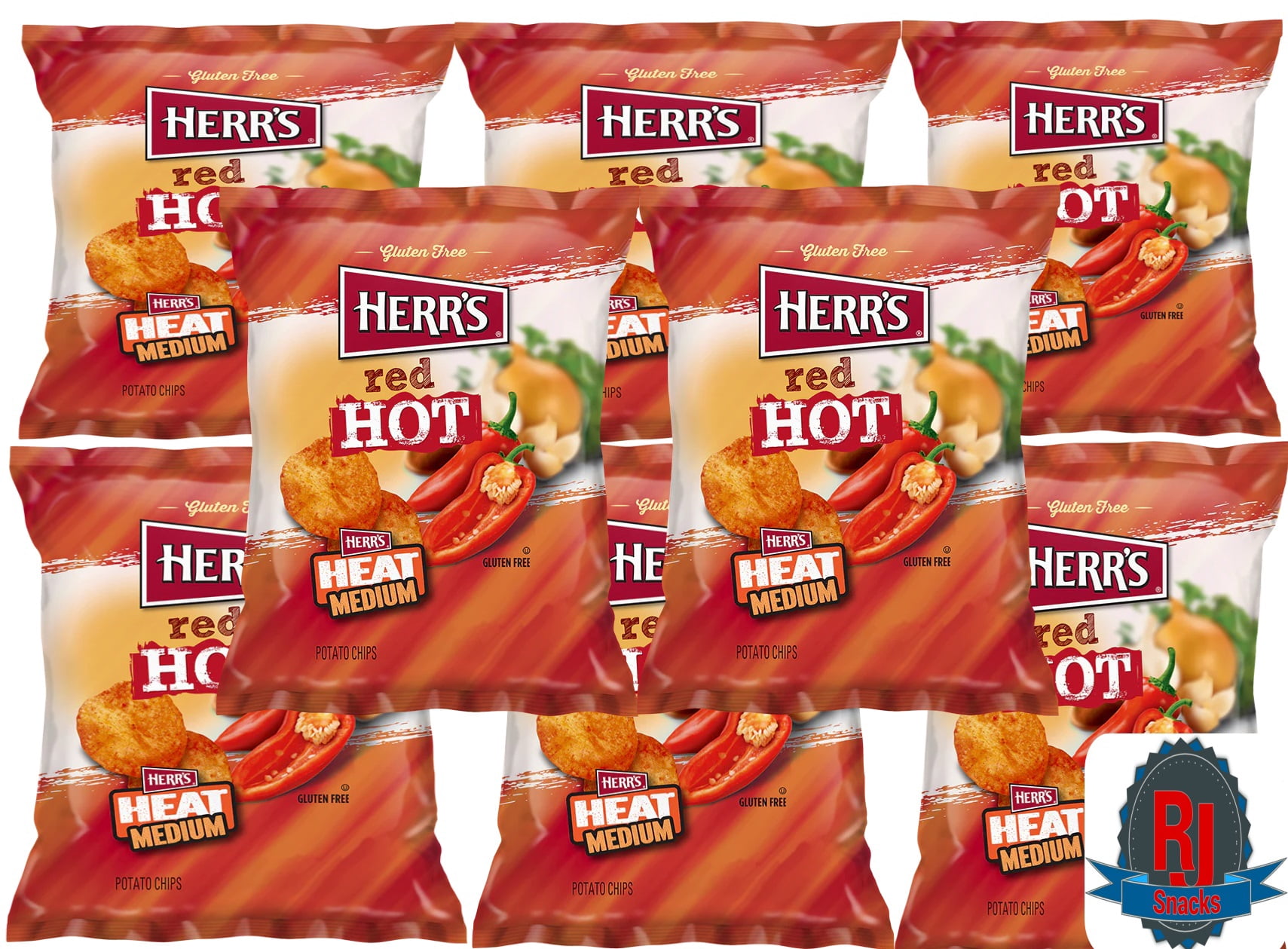 Herr`s Red Hot Potato Chips 1 oz Pack of 24 (Curated by RJ Snacks)