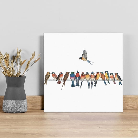 Birds Wall Art Painting on Canvas, Watercolor Bird Vintage Canvas Art Home Prints Wall Art Framed Modern Artwork for Living Room Bedroom Wall Decor 12x12in