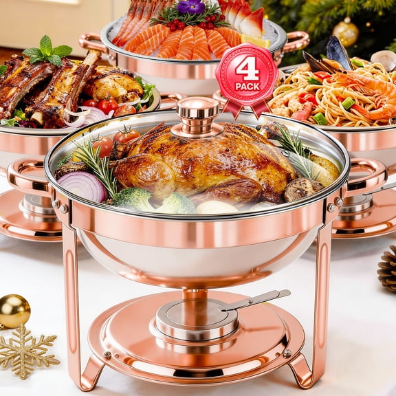 CATGOOD Chafing Dishes for Buffet, 5.3QT Chafing Dish Buffet Set, Food Warming Trays for Buffet, for Home Parties, Christmas Gatherings, Catering Events, Rose Golden/ 4 Pack