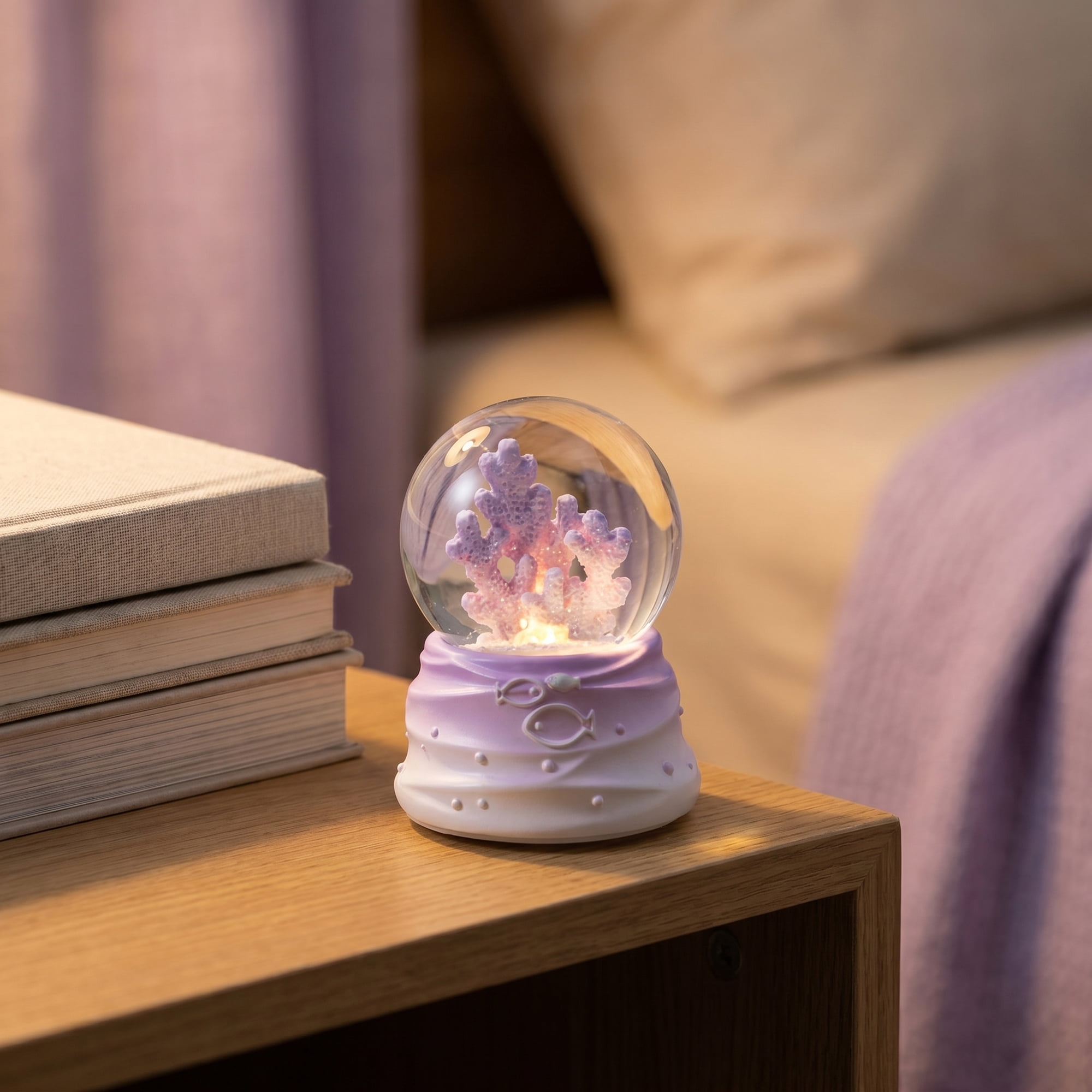 Unique Bargains Cute Cartoon Light Up Crystal Ball Mini Resin Figurine Snow Globe Purple