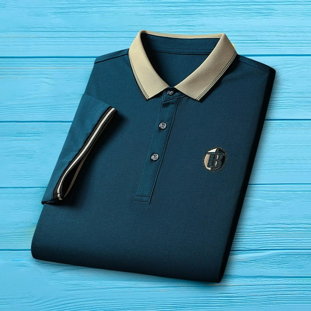 Camisa de hombre jinwen de manga corta suave Color azul estilo