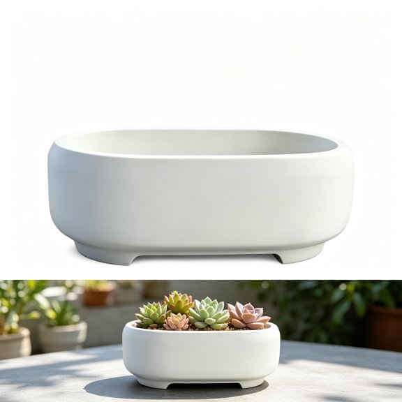 Decorative Flower Pot and Succulent Planter Container, 5.9 x 3.1 x 2.1 in Gardening Planting Pot for Indoor Outdoor Plants, Modern Desktop Decor White