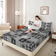 thumbnail image 3 of Erosebridal Boys Jungle Animal Black Bears Bed Sheets 4pcs,Geometric Plaid King Sheets For Teens, 3 of 5