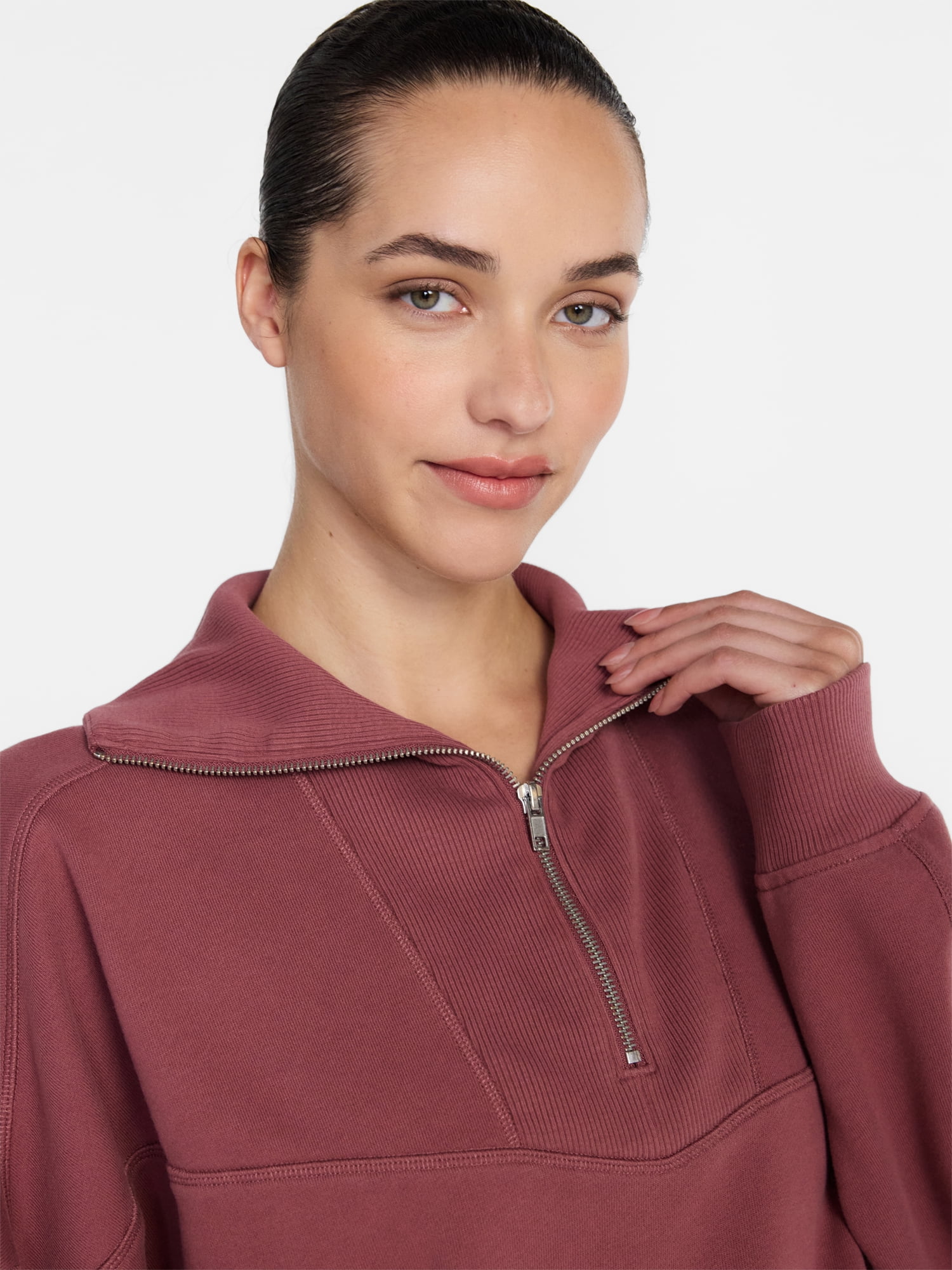 Athletic Works Women's and Women's Plus Quarter-Zip Sweatshirt, Midweight, Size XS-4X