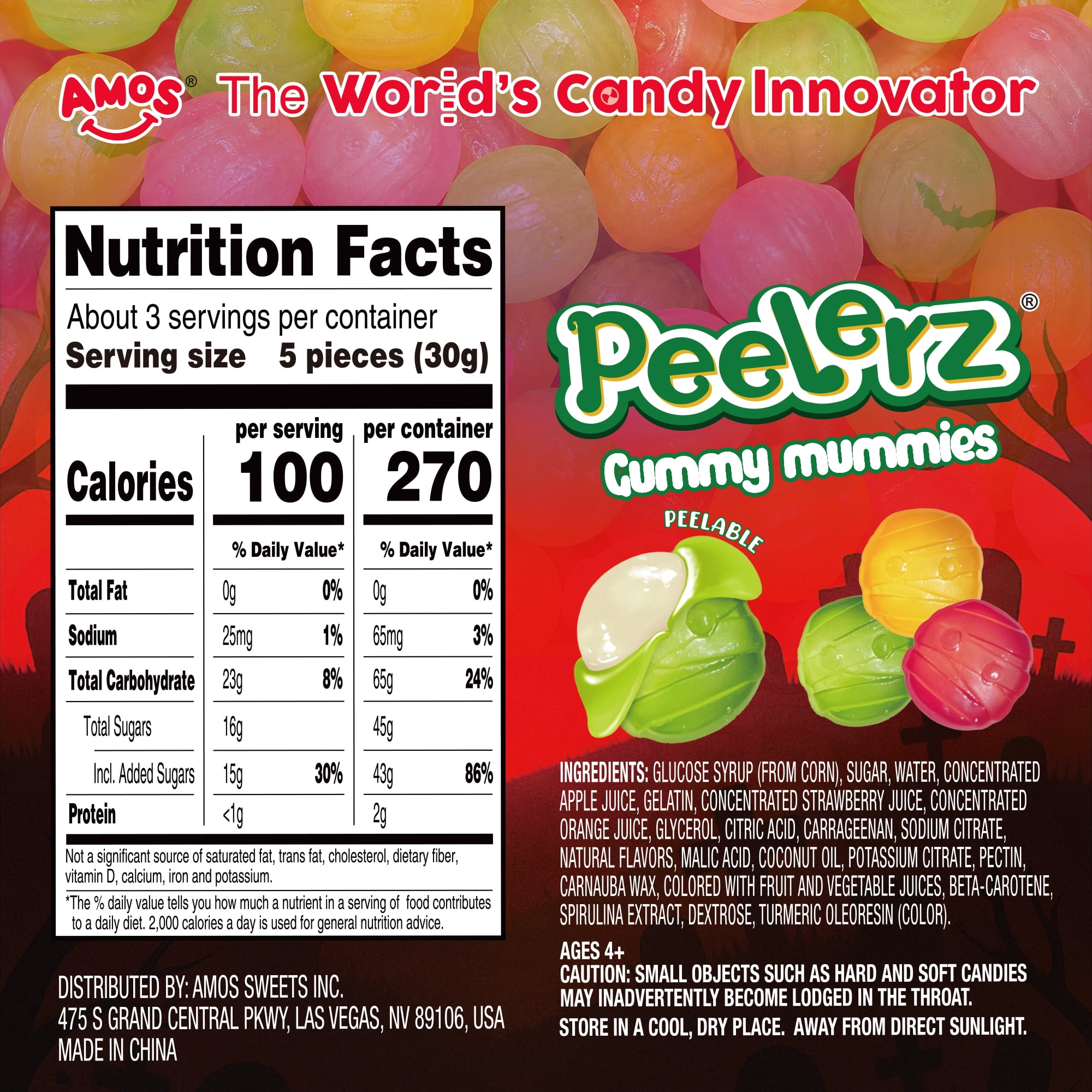 AMOS Peelerz Mummies Gummy Candy, Allergen Free, 3 oz (85 g)