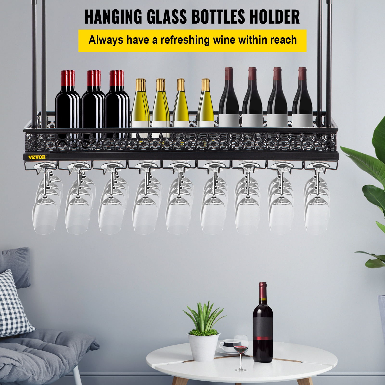 VEVOR Ceiling Wine Glass Rack, 35.8 x 13 inch Hanging Wine