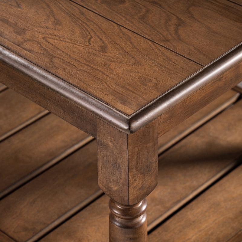 Vintage Rectangular Center Coffee Table with Sculptural Spindle Solid Wood Legs, 2-Tier Traditional Wooden Cocktail End Table