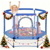 EUROCO 55" Mini Toddler Trampoline with Ocean Balls, No-Gap Design, Small Round Trampoline for Kids with Upper&Lower Safety Net