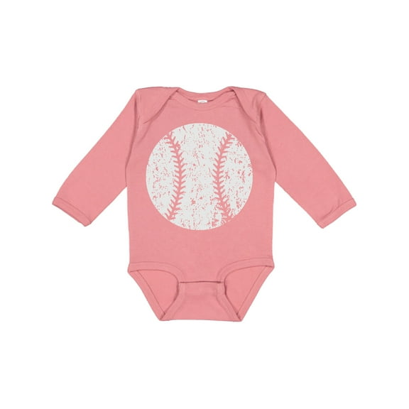 Inktastic Distressed Baseball in White Boys or Girls Long Sleeve Baby Bodysuit