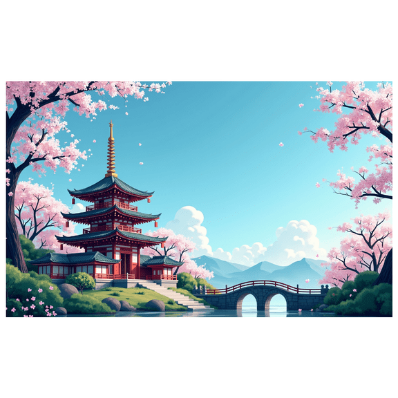 LUUFILx Japanese Cherry Blossom Pagoda Backdrop Banner Asian Background Scenic Photography Decor for Weddings Parties Events Tranquil Elegant Zen Theme