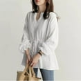 thumbnail image 3 of SNKSDGM Women's Plus Casual Easter Shirts Spring Tops for Women 2025 Women's Long Sleeved V Neck Shirt with Drawstring Waistband Top Solid Color Top Going Out Tops for Women Trendy, 3 of 8