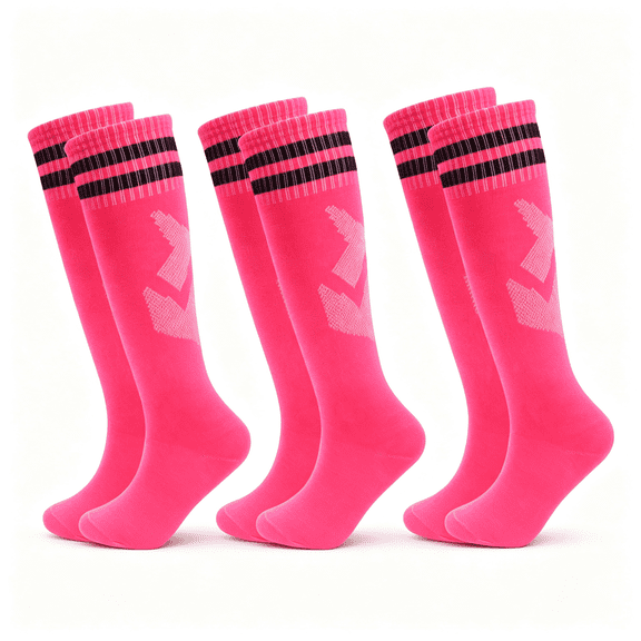 ACDANC 3 Pairs Kids Soccer Socks Striped Knee High Tube Socks Football Uniform Sports Socks for Boys Girls 6-12 Years Old Striped Kids Soccer Socks
