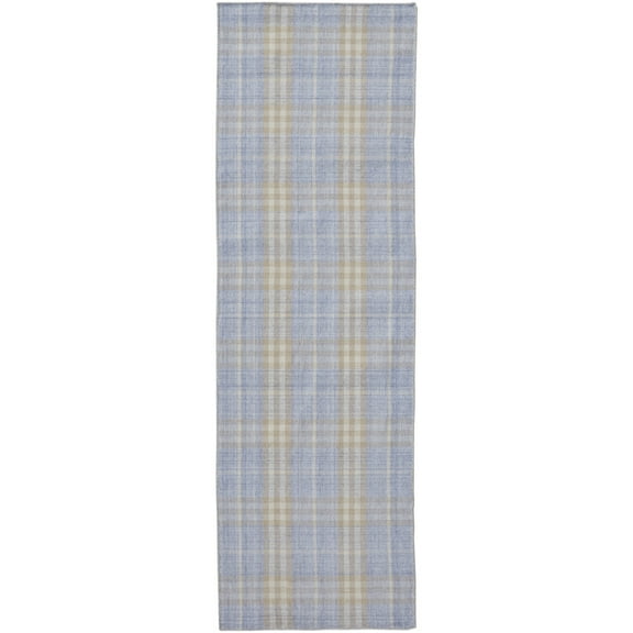 Feizy Jemma Transitional Plaid, Blue/Brown/Ivory, 2'6" x 8' Runner Stain Fade Resistant Handmade Rustic Floor Rug for Living room Bedroom