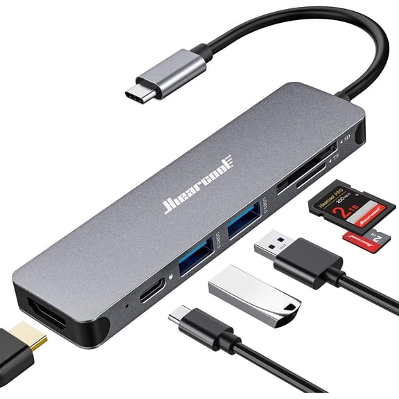 USB C Hub for MacBook – 7-in-1 USBC Adapter with 4K HDMI, 100W PD, USB 3.0 5Gbps Ports, SD/TF Card Reader – USB-C Dongle for Office, Meetings, Travel & Home Setup-Space Grey