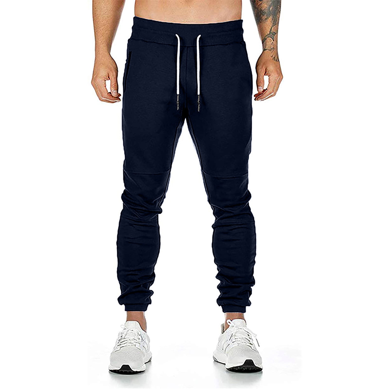 Stamzod Trousers For Men Drawstring Zipper Pocket Running Fitness Pants ...