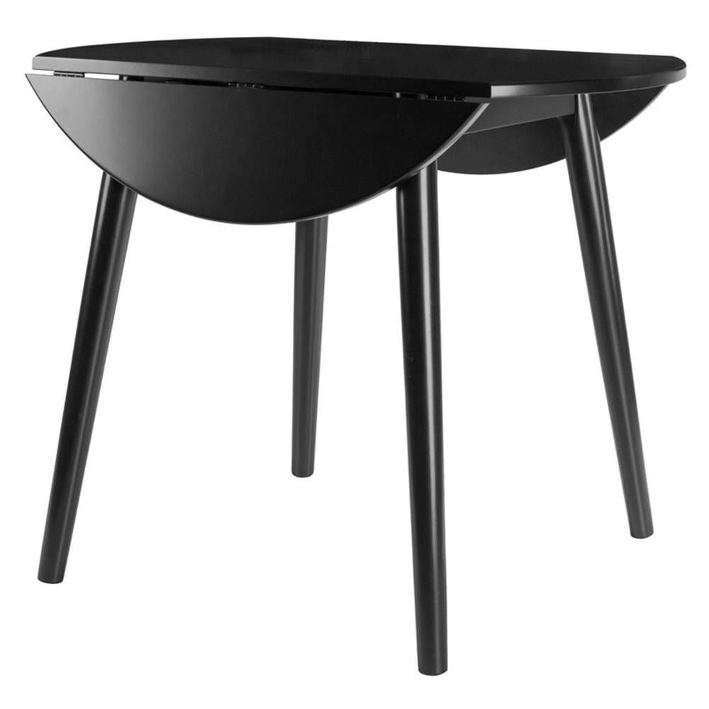 Winsome Moreno 36" Round Drop Leaf Transitional Solid Wood Dining Table in Black