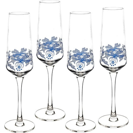 

Spode Blue Italian Glassware Champagne Flutes 8 oz - Set of 4 - Blue White - New