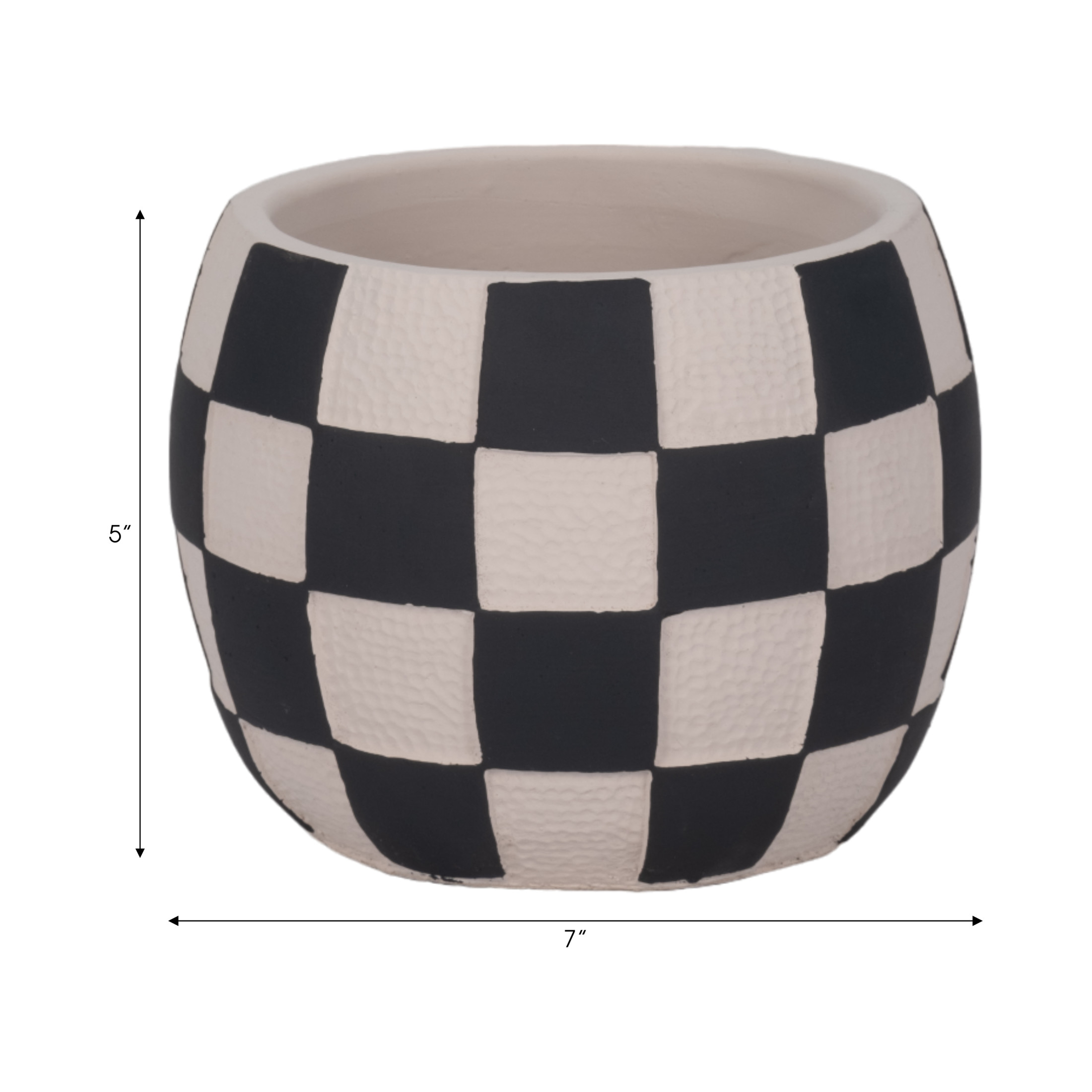 Modern Rounded Checkerboard Flower Pots for Home Decor Stylilng - Refined Planters with Graphic Pattern Detail - Decorative Planter Accent for Indoor Plants and Outdoor Use - 5", Black & White