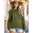 thumbnail image 5 of Women'S Fall Winter Fashion Round Neck Long Sleeve Colorblock Sweater Tops Chunky Knit Pullover Sweaters Olive Color XL, 5 of 8