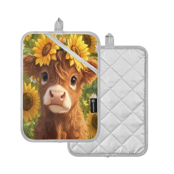 2 Pcs Pot Holders Sets Oven Mitts Square potholders Oven Hot Pads Heat Resistant for Kitchen Cooking Baking 7"x9.8" Cute Highland Cow
