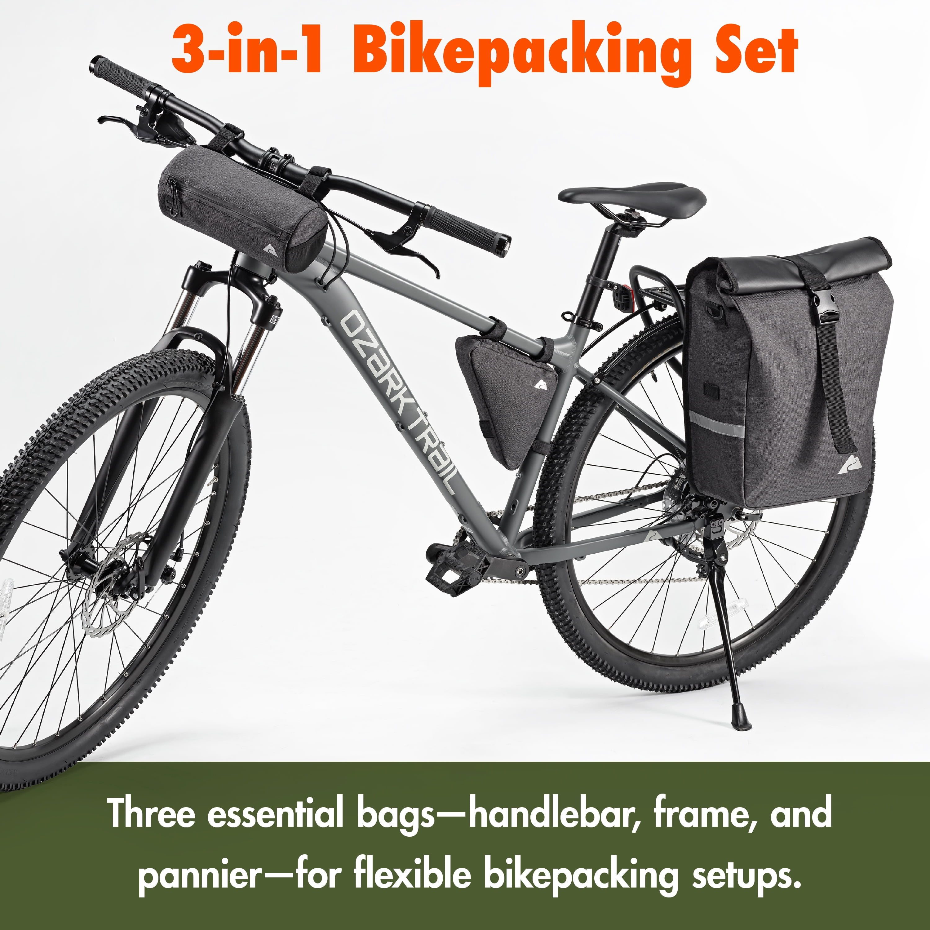 Ozark Trail 3-Piece Bicycle Bag Set, Handlebar, Frame, and Pannier Bags