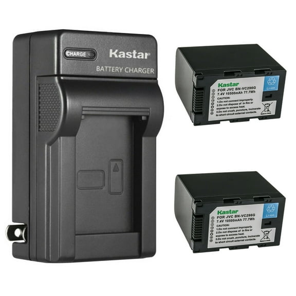 Kastar 2-Pack Battery and AC Wall Charger Replacement for JVC BN-VC264G BN-VC296G Battery, JVC GY-HC500 Series Camcorder, JVC CONNECTED CAM GY-HC500E GY-HC500U, JVC GY-HC 550 GY-HC 550E Camcorder