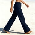 thumbnail image 2 of LNWUY Linen Pants for Women Summer Lounge Pants High Waisted Straight Leg Trouser with Pockets Beach Vacation Clothes Blue XL, 2 of 7