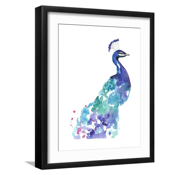 Art.com Peacock Splash I Art Print by Jennifer Goldberger, Black Frame Wall Art, 17" x 21"