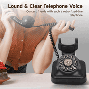 Retro Rotary Dial Telephone, Old Fashioned Landline Phones with Classic Metal Bell, 1960s Vintage Wire Telephone, Classic Black Corded Phone Redial Function for Home Office