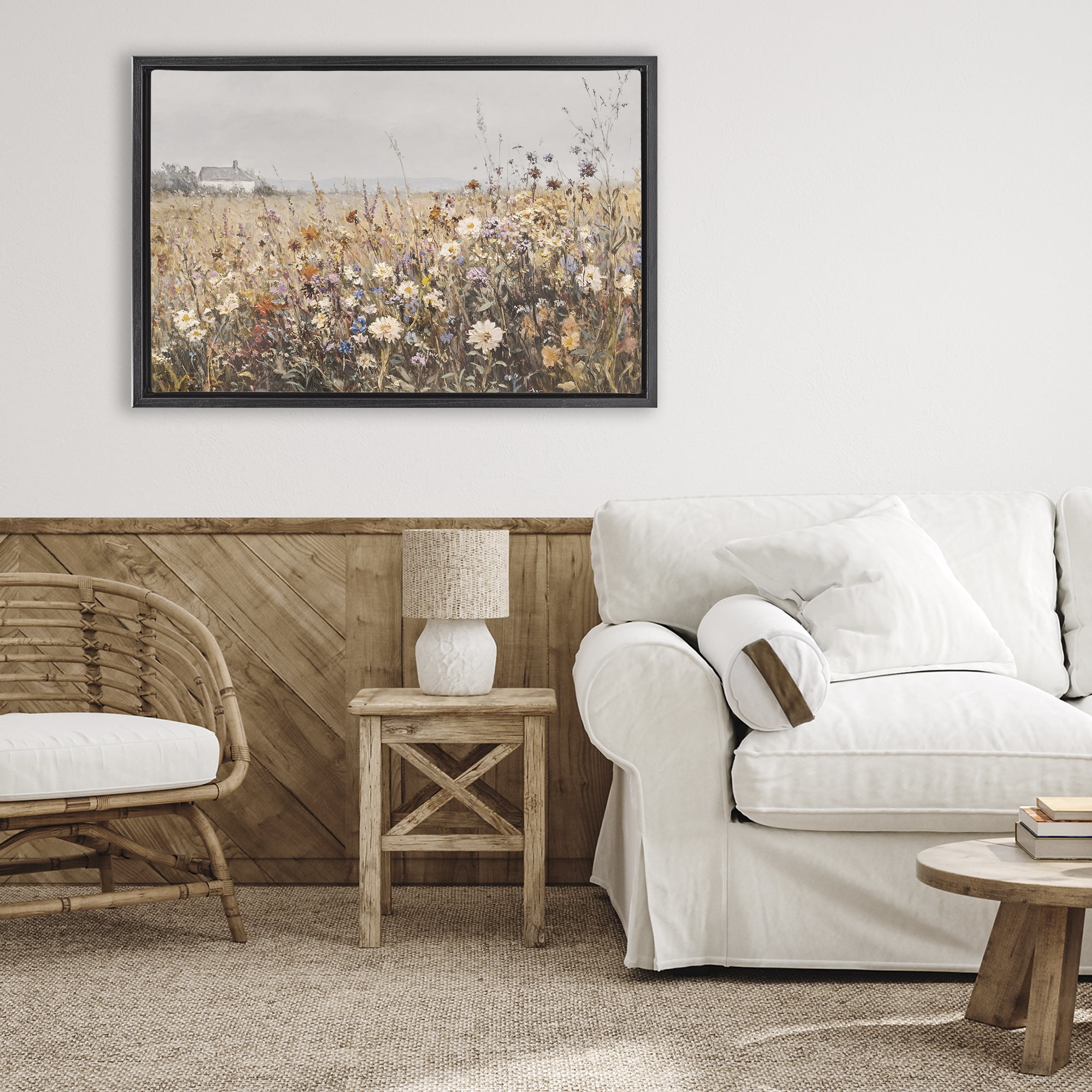 Stupell Industries Quaint Cottage Meadow Black Framed Floater Canvas Wall Art, design by Jacky Ngan