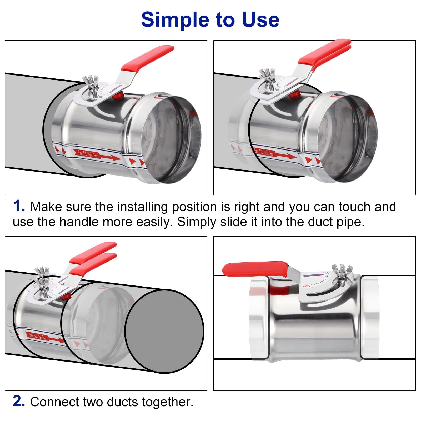 Uxcell HVAC Duct Manual Volume Damper 8 Inch Airflow Ducting Branch Vent Damper Adjustment Handle Stainless Steel
