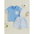 thumbnail image 4 of Baby Toddler Boy Shorts Clothing Set 6 12 18 24 Months 2T 3T Round Neck Short Sleeve T-shirt Striped Elastic Waist Shorts 2 Pcs Summer Outfit, 4 of 9