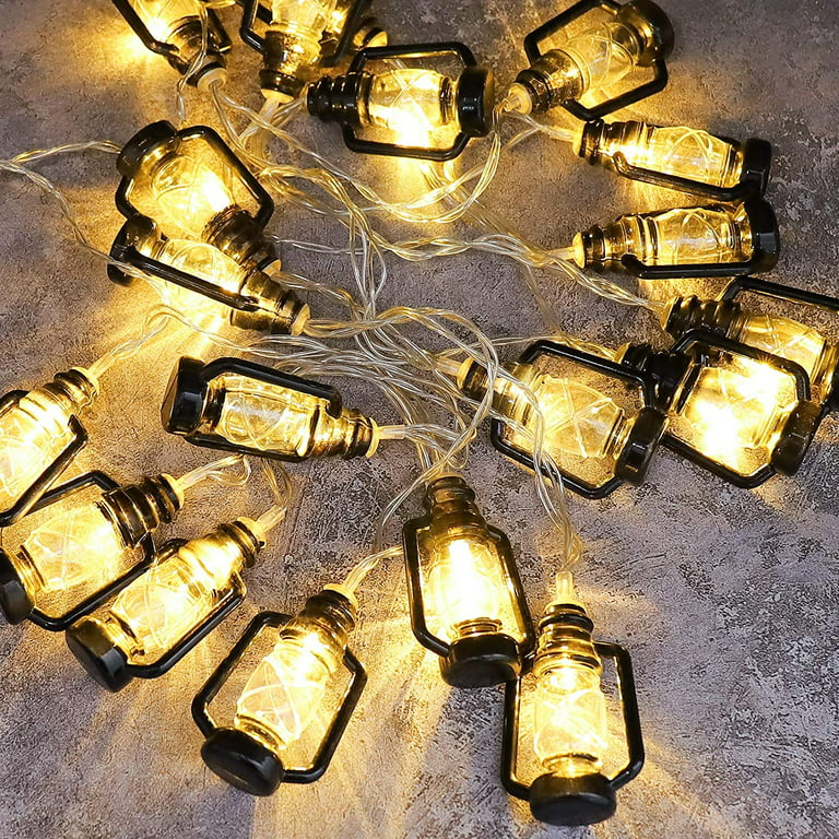 10-Count UL Mini Metal Lantern String Light Set, Black