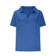 thumbnail image 4 of Olyvenn Lapel Collar V Neck T-Shirts for Women Short Sleeve Basic Blouse 2025 Summer Loose Fit Casual Tunic Tops Blue XXL, 4 of 6