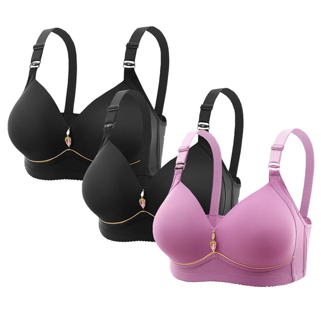 Sujetador de nailon para mujer, 3 piezas, sin costuras, de color liso, con realce y soporte suave, para uso diario.