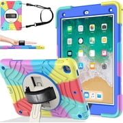 BMOUO Case for iPad 9.7 2018/2017/iPad Air 2-Built-in Screen Protector 360 Rotating Stand & Hand & Shoulder Strap Kids Case for iPad 9.7 Inch 2018 (6th Generation)/2017 (5th Gen)/Air 2, Colorful
