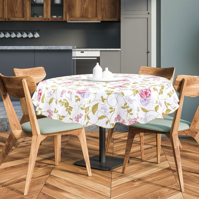 EIGTHTAIL Nappe de Maison en Vinyle Ronde 59” Dia Motif de Fleurs Rouges Imperméable