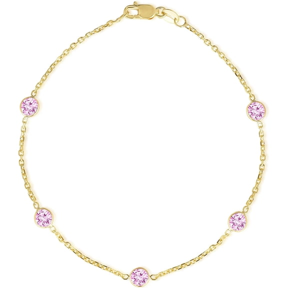 Floreo 14k Yellow Gold 4mm Round Created Birthstone Cable Bracelet or Anklet