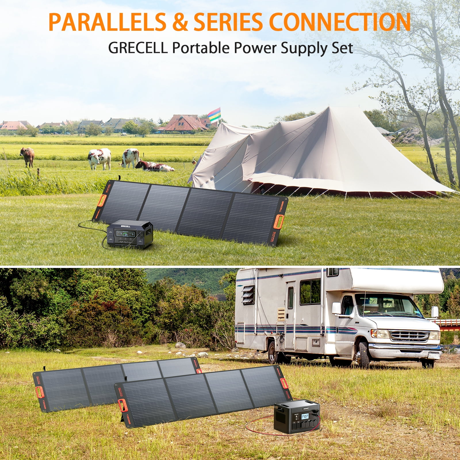 200W Foldable Portable Solar Panel Kit for Power Station Solar Generator Charger w/4 Kickstand