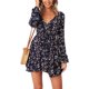 thumbnail image 1 of Vestido de mujer con estampado floral, cuello en V, acampanado, manga larga, dobladillo con volantes, vestidos cortos con cordón Xemadio WMZL-908-2, 1 of 1