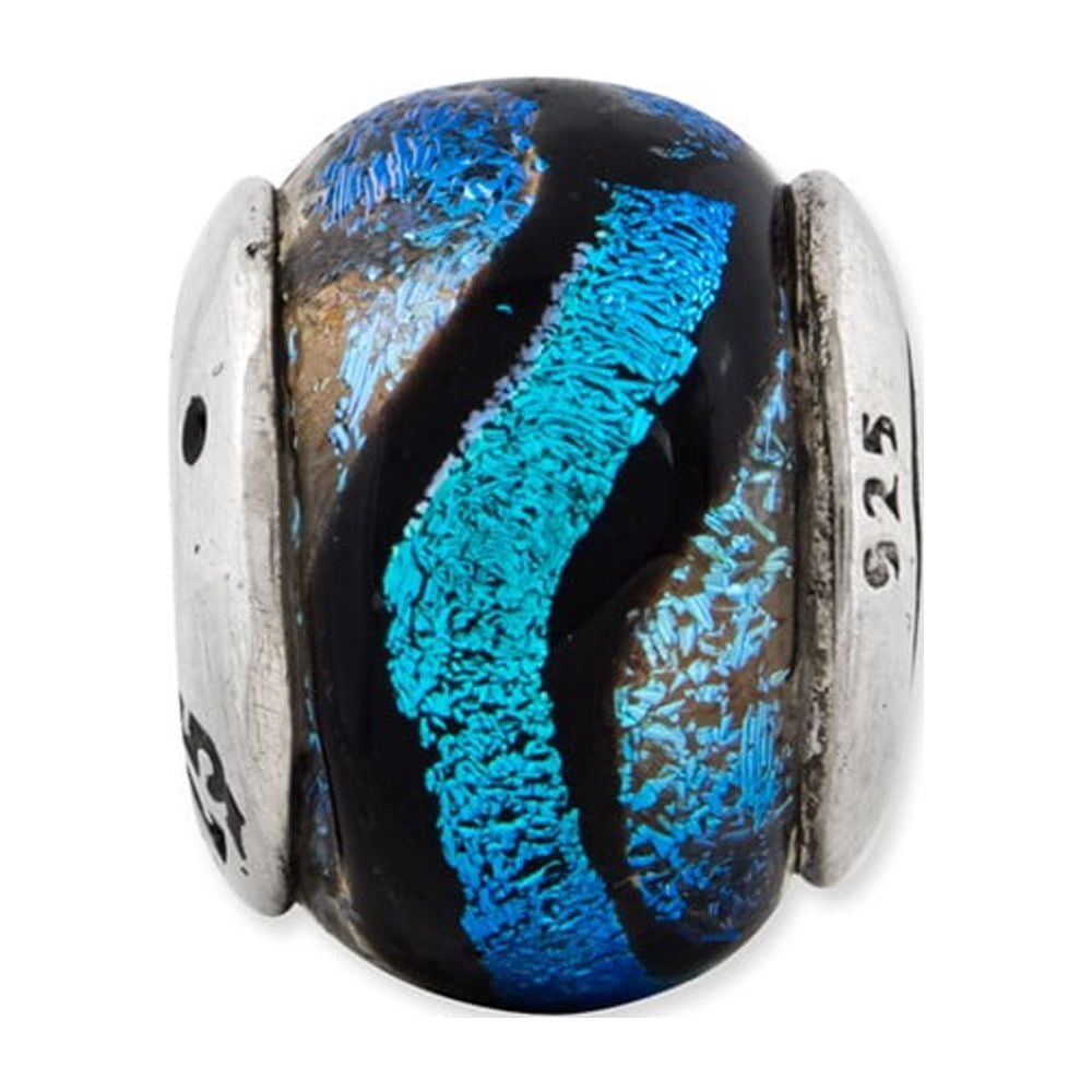 925 Sterling Silver Reflections Blue Dichroic Glass Bead; for Adults and Teens; for Women and Men