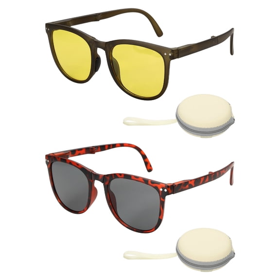 2set Sunglasses for Women Men, PC Folding Model with Simple Box, Gray & Yellow