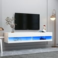 thumbnail image 2 of 70" LED Floating TV Cabinet, Wall Mounted Modern TV Stand for 80 Inch TV, Living Room Bedroom Media Furniture Under TV Console, White, 2 of 9