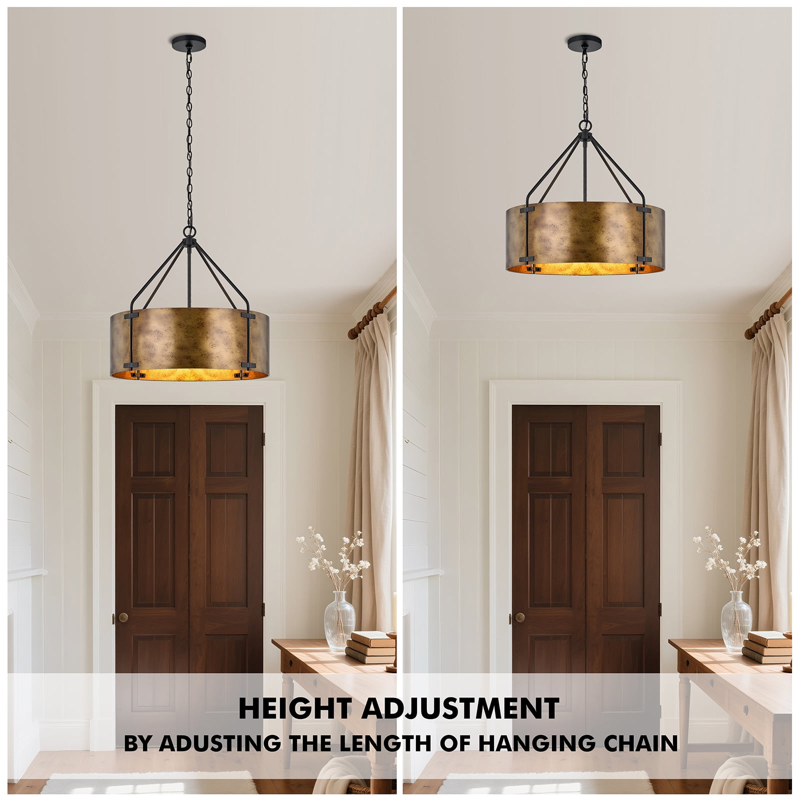 NATYSWAN 22 inch Industrial Cage Ceiling Light with 4 Lights (No Bulbs), E27 Base Max 100W Each, Dual USB-A & C Charging Ports, 60 inch Chain, for Kitchen, Dining Room, Farmhouse Indoor