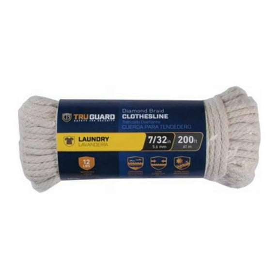 Tru-Guard 641900 Diamond Braid Cotton Clothesline w/ Synthetic Core, 7/32" x 200'