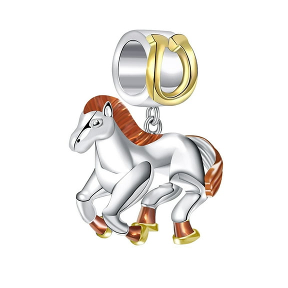 Pony Horse Charm for Women European Bead Three Tone Gold Plated Sterling Silver Ginger Lyne Collection