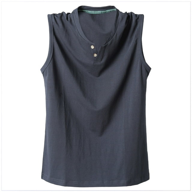 Timegard Tank Tops Men Plus Size V Neck Button Sleeveless Solid Color Comfy Casual Loose Workout Tee
